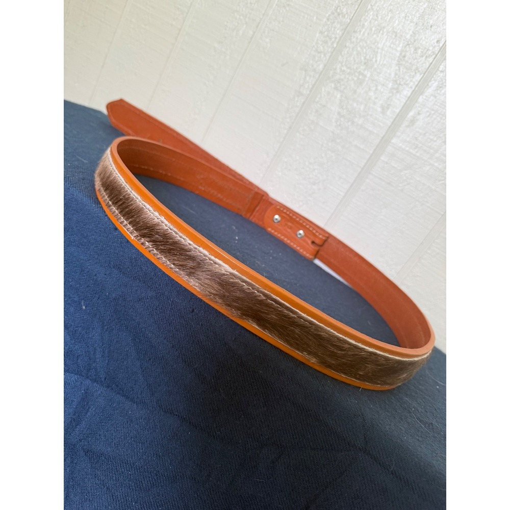 Mens Tooled Leather Western Belt cow Hide Inlay Tan Size 42 Snap On Buckle